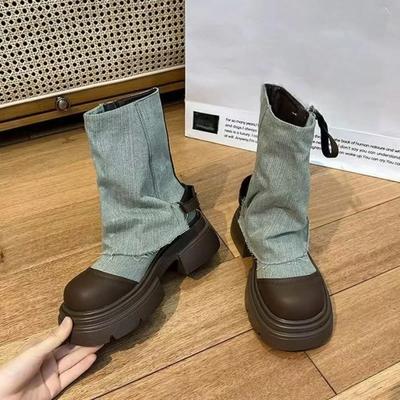British Style Versatile Thick Soled Ankle Boots for Women In Spring and Autumn, Western Cowboy Short Boots, Niche Knight Boots