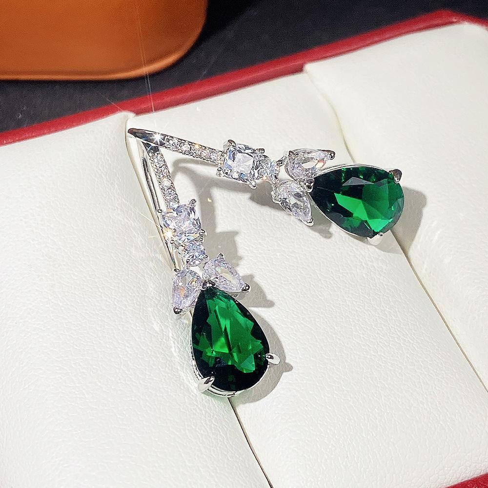 Aesthetic Teardrop Green Cubic Zirconia Dangle Earrings For Women High Quality Party Accessories Anniversary Gift Trendy Jewelry