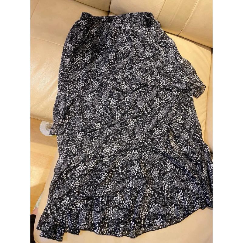 High Waist Summer Floral Chiffon  Skirt with Side Split and Ruffles