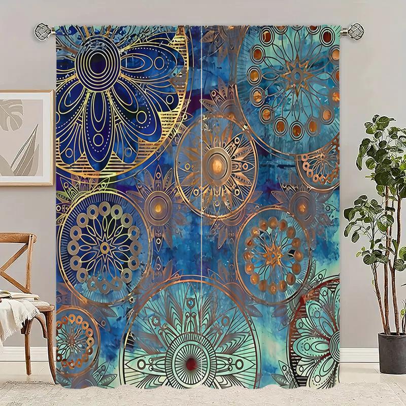 2pcs- Bohemian Round-wheel Polyester Curtains, Bathroom, Bedroom, Living Room, and Home Room Decorative Curtains