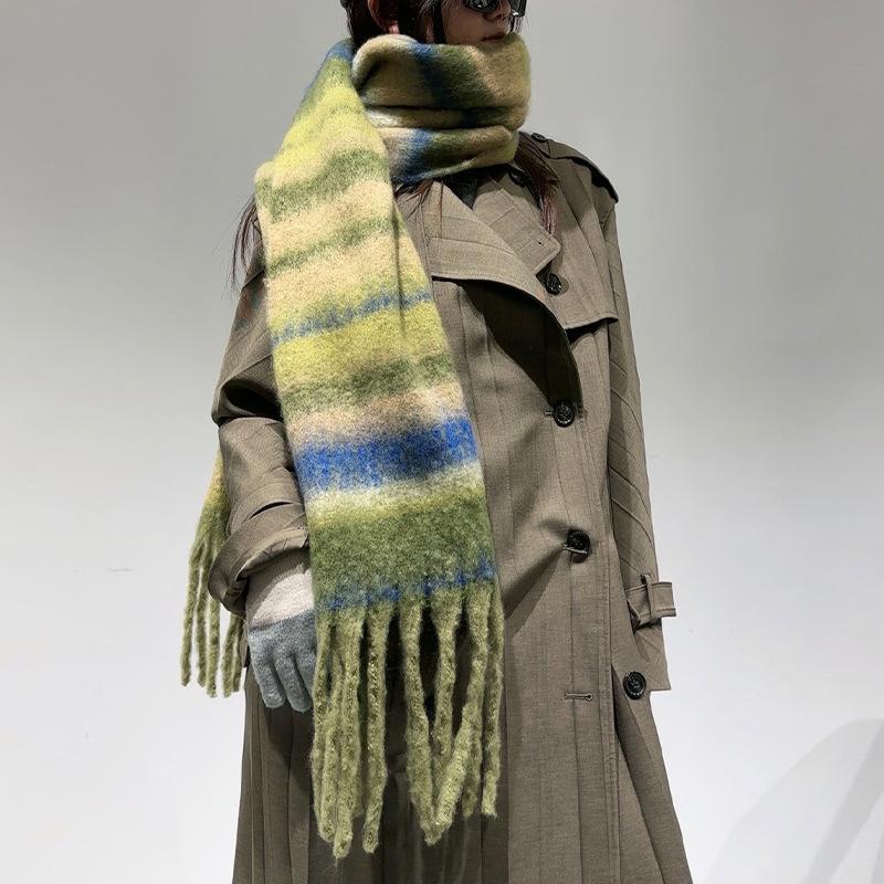 Autumn and winter new versatile imitation cashmere high-end women's warm and thickened scarf simple scarf woven fringed shawl