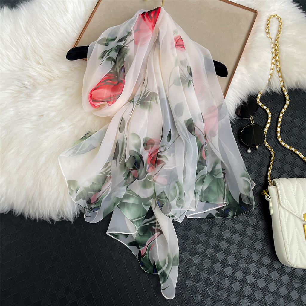 Silk Scarf Soft Gauze Multifunctional Women's Long Super Large Sun Protection Thin Shawl Scarf Dual-purpose Spring and Summer Beach Towel