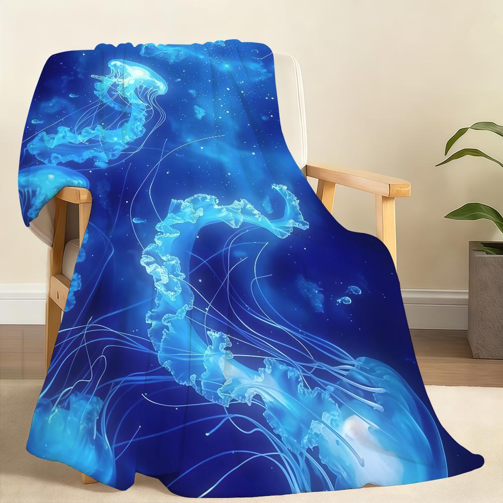 Ethereal Blue Underwater Jellyfish Blanket Soft Throw Blanket for Home Bedroom Bed Sofa Picnic Travel Office Cover Blanket Gift