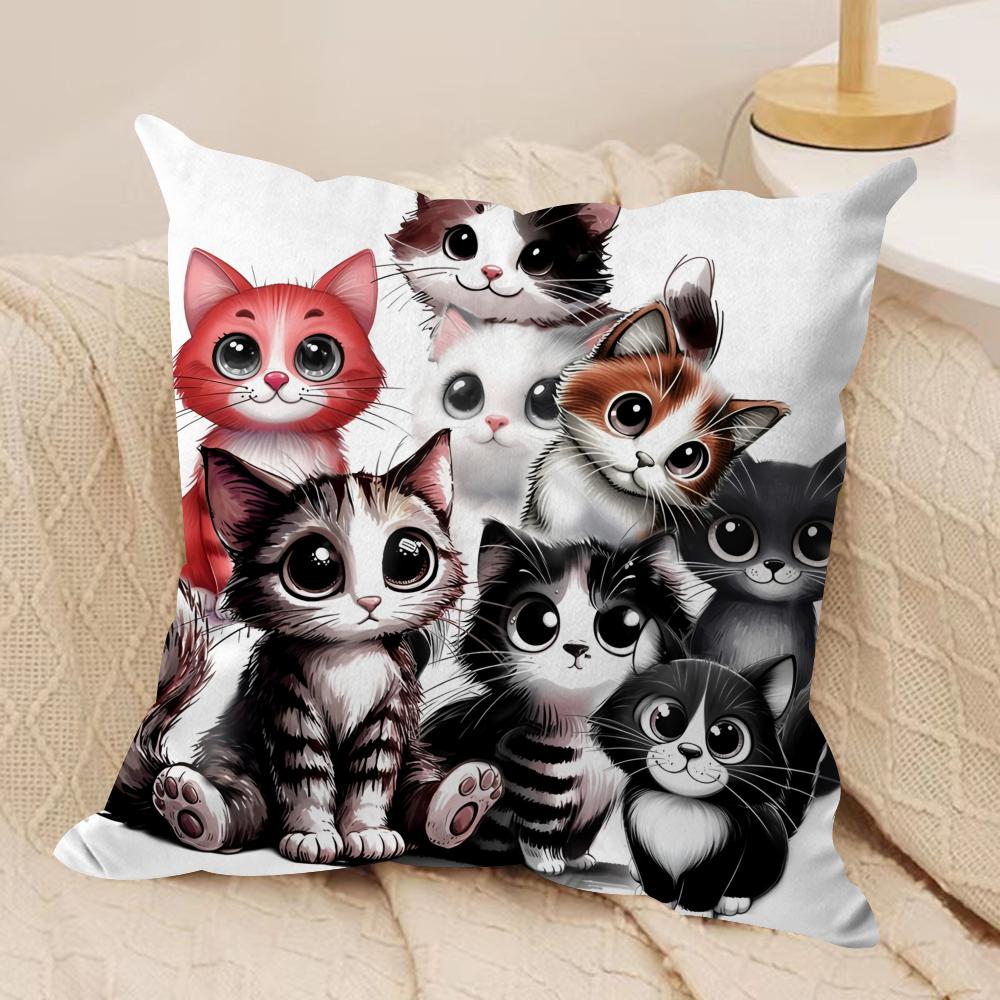 Overlapping cats Cushion Cover Pillowcase Ultra Soft Skin Friendly Fabric Cloud Like Comfort Concealed Zipper