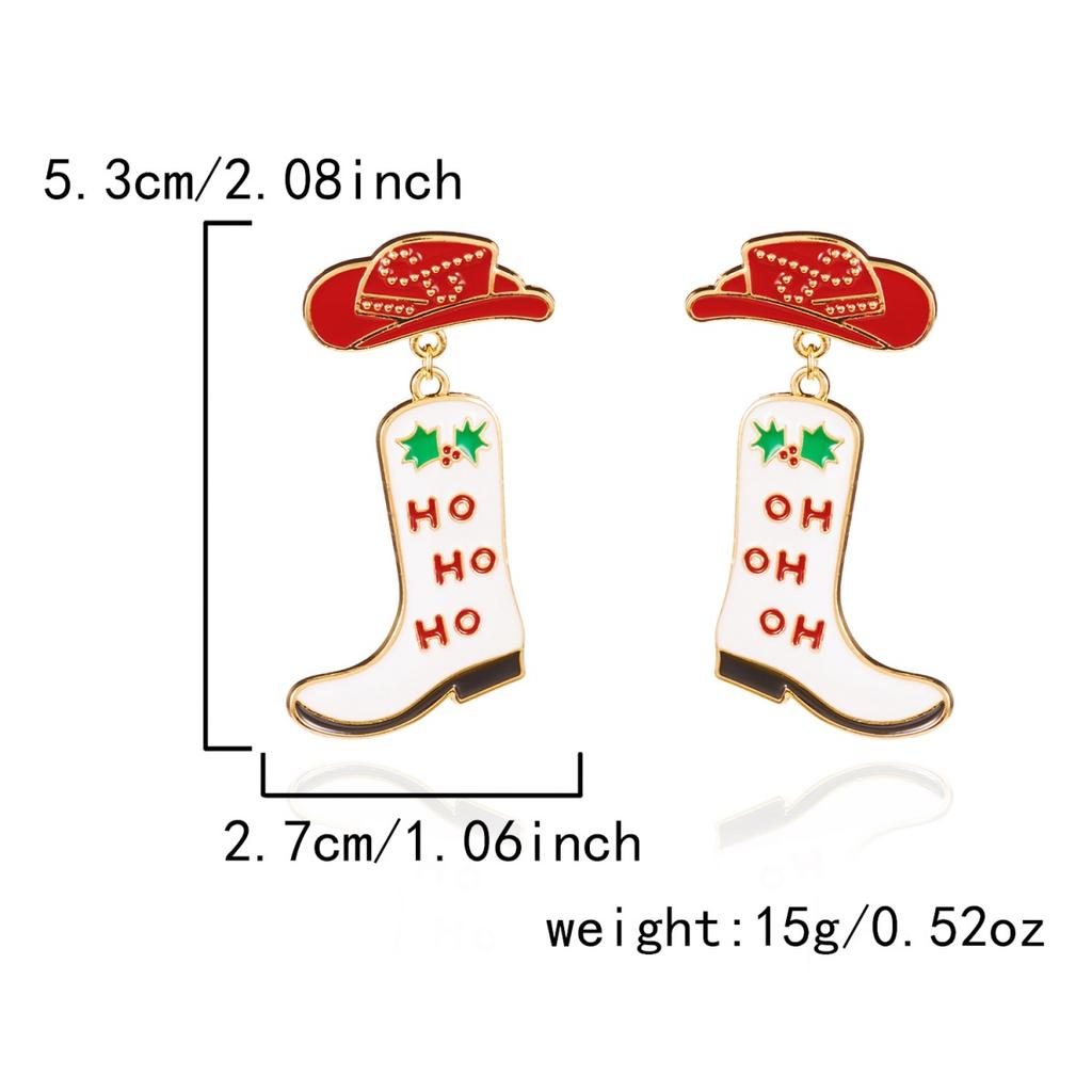 Christmas Enamel Cowboy Hat Boots Shaped Drop Earrings Xmas New Year Shoes Holiday Dangle Earring Jewelry Gifts For Women Men