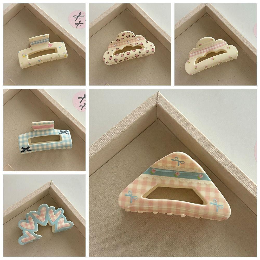 Korean Style Acrylic Bow Hair Claw Flower Geometry Shark Clip Lattice Hair Crab Clip  Outdoor