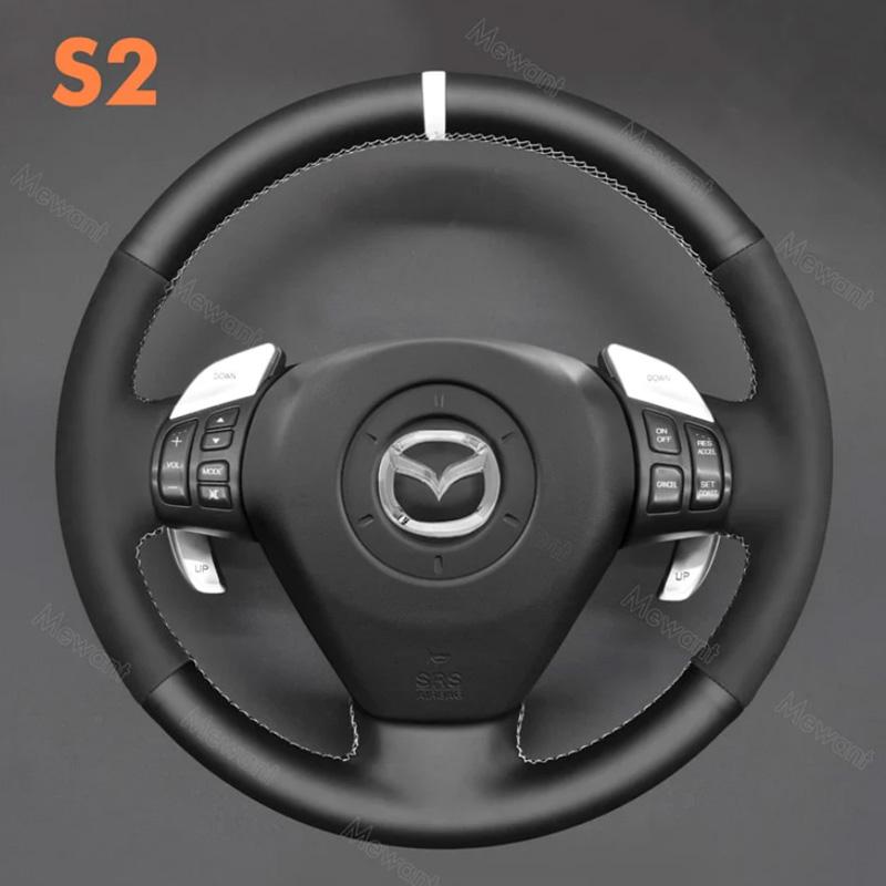 For Mazda RX-8 RX8 2004-2008 ize Hand-stitched Fully Covered Red Leather Car Steering Wheel Cover Car Interior