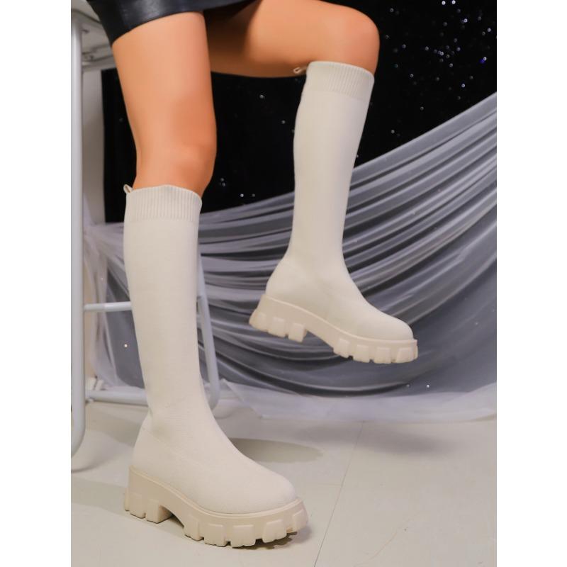 Women's Autumn and Winter New Large Size Women's Boots Mid-barrel Elastic Flying Woven Socks Boots Muffin Platform Martin Boots