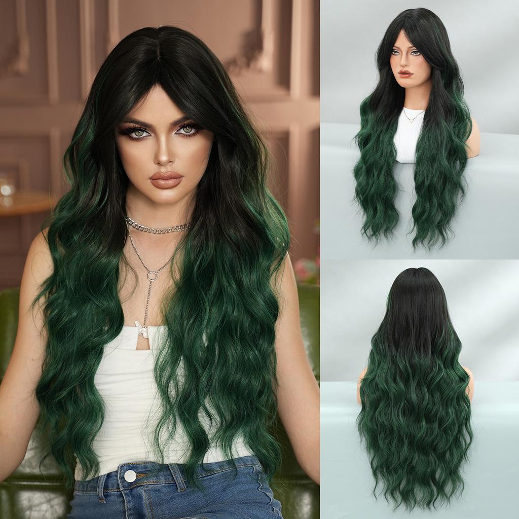 High Quality Eight Character Bangs Wig Women Long Curly Hair With Big Waves Internet Famous Silk Mist Gray Gradient Temperament Fluffy Full Head Cover