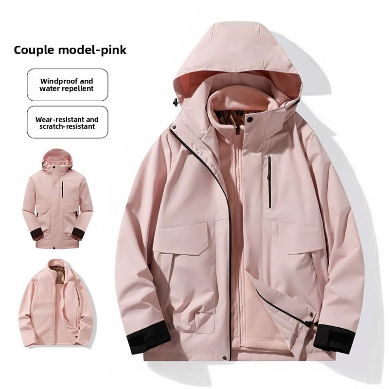 Winter Thickened Three-in-One Couple's Windbreaker Sports Jacket Three-Proof Detachable Outdoor American Workwear Jacket for Men