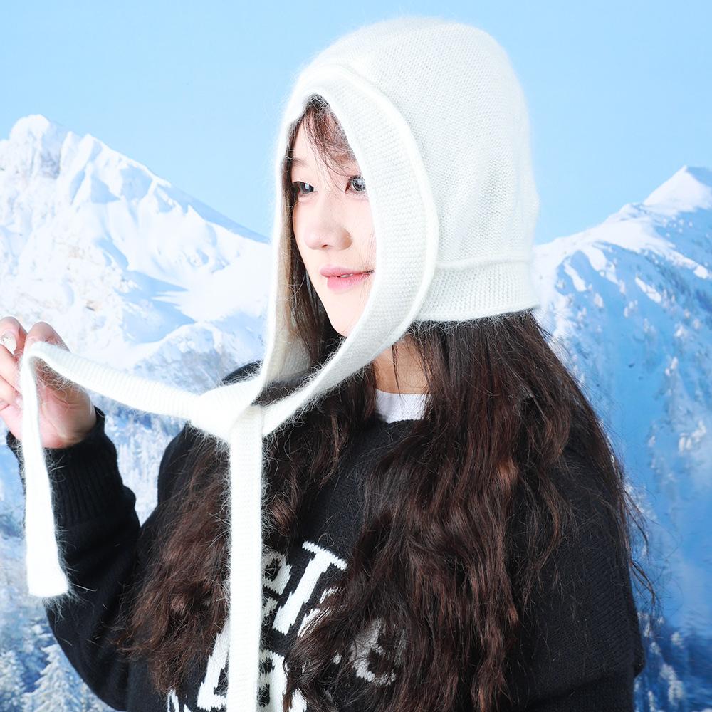 

Снежная атмосфера Вязаная шляпа раффия Зимняя защита ушей Милая шапка-пуловер Универсальная теплая шапка average size