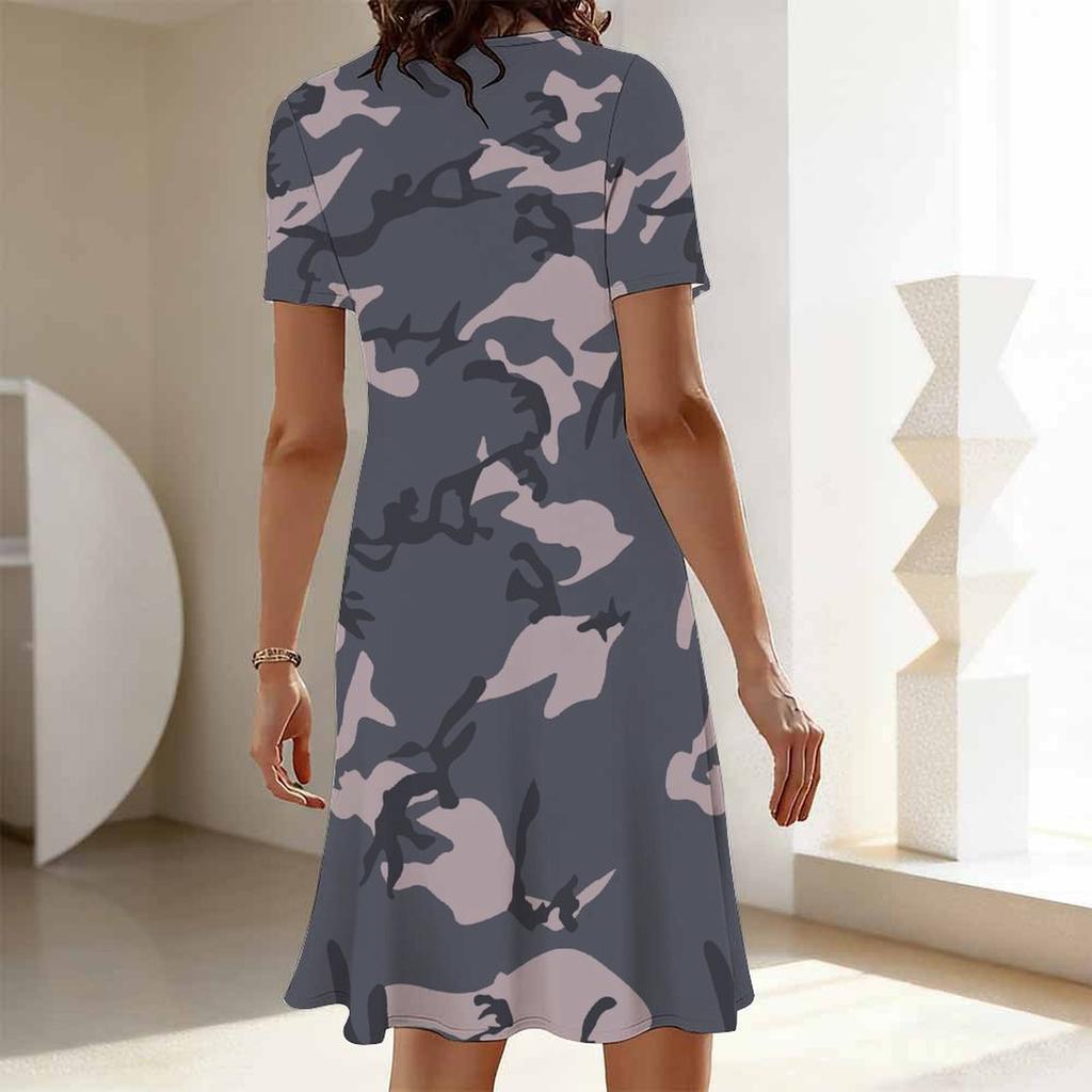 Women's Classic Leopard Print Short Sleeve Round Neck Midi Dress Loose Casual A Line Daily Wear Dress