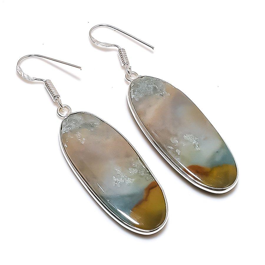 Natural Ocean Jasper Gemstone 925 Sterling Silver Jewelry Earring 2.29" AE-13015