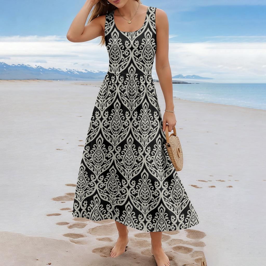 Ladies' floral summer casual and fashionable sleeveless long dress