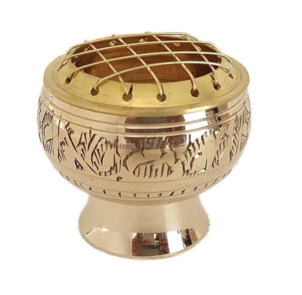 

TreegoArt Golden Incense Burner Engraved Design Loban Burner Bakhoor Burner Dhoop Holder For Pooja And Temple - Pack Of 1 (2 Inches Height) 2 Inche Height золотистый