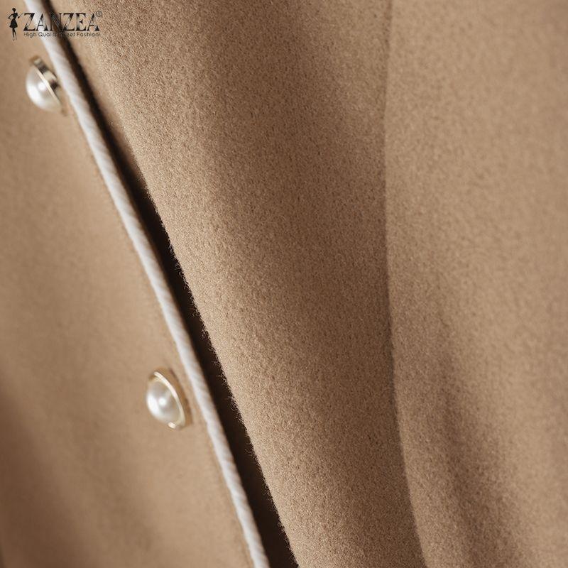 ZANZEA Women Elegant Color Block Round Neck Long Sleeve Thin Cardigan Woolen Jackets