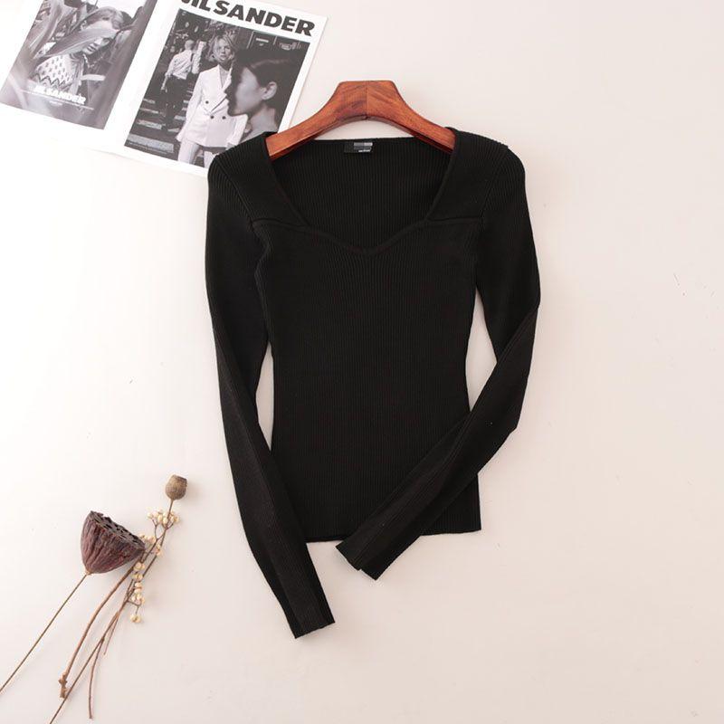 Foreign Trade Source Single Drop Collar Sneaky Design Long Sleeve Knit Black Sexy Inner Wear Pullover Pure Desire Bottoming Shirt