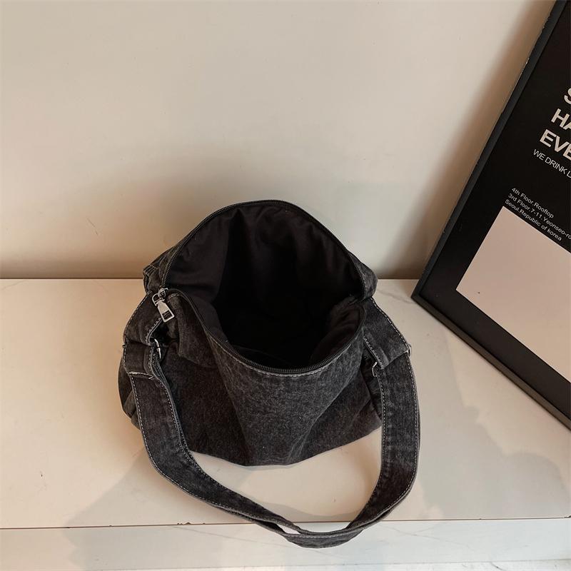 Large Capacity Denim Bag Student Class Crossbody Bag Letter Embroidery Women Commuter Tote Bag