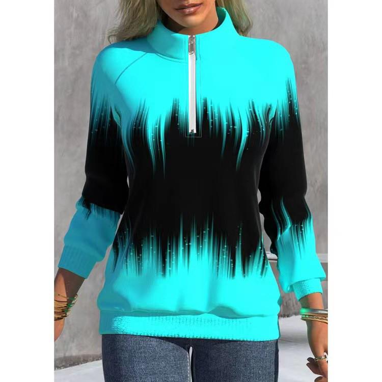 Gradient Print Zipper Long Sleeve Women's Winter Hoodie