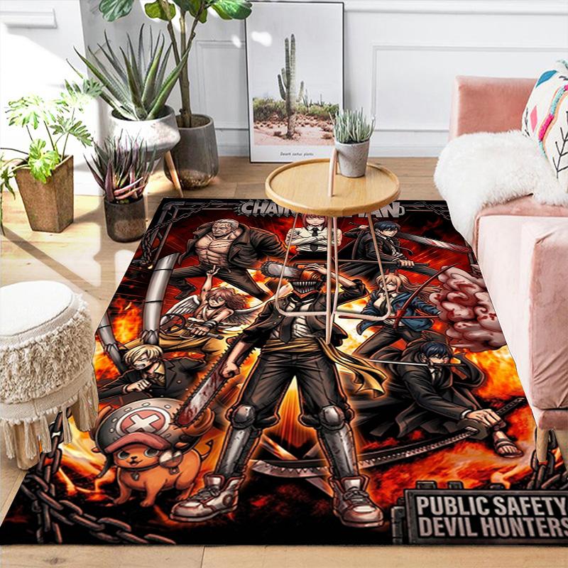 Chainsaw Man Soft Area Rug with Trendy Cartoon Anime Printed Non slip Washable , Suitable for Bedroom Kitchen Living Room THW