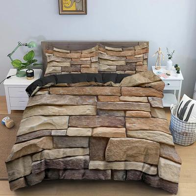 Bettwäsche-Set mit Steinmuster King Queen Größe 3D Ziegelwand-Druck Bettbezug 2/3-teilig Heimtextilien Zen-Stein Polyester Steppdeckenbezug