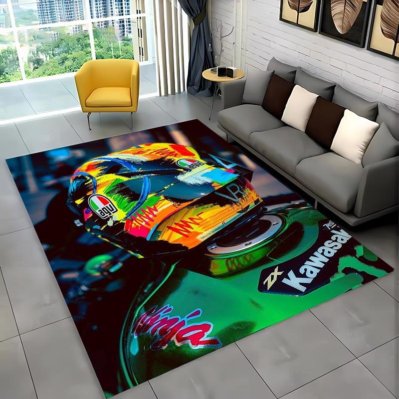 3D Printing Cool Motorcycle Helmet Carpets for Home Living Room Children's Bedroom Sofa Doormat KitchenFloor Rugs Anti-slipDecor
