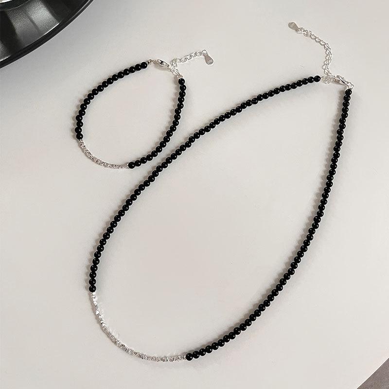 Black Agate Fragmented Necklace Fragmented Pairs of Bracelets Sparkling Handmade Beaded Accessories