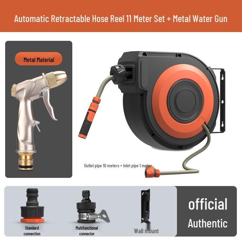 Automatischer Wandmontierter Einziehbarer Gartenschlauchaufroller mit Hochdruck-Wasserpistole zum Gießen, Autowaschen und Reinigen des Bodens