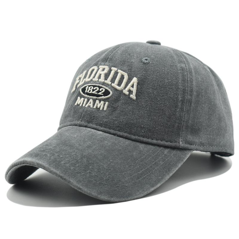 Vintage gewaschene Cowboy-Baseballkappe für Herren Damen FLORIDA Stickerei Sonnenkappe Lässige Snapback Hip Hop Mütze Gebogener Schirm Softtop-Hut