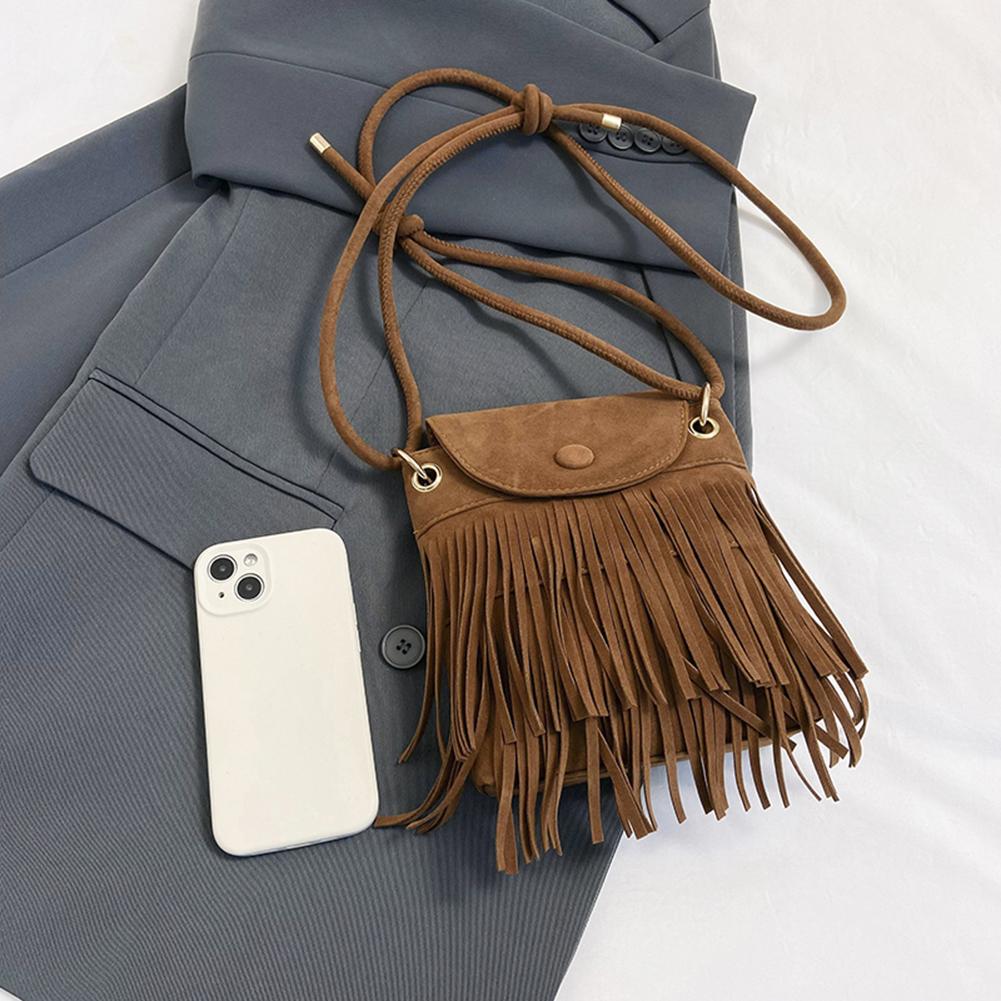Fringe Design Crossbody Shoulder Bag with Adjustable Strap Leather Shoulder Bag Trendy Versatile for Women for Autumn and Winter
