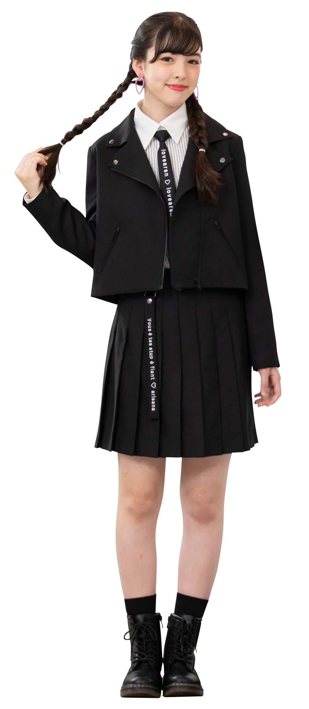 

Graduation ceremony elementary school girl formal set of jacket skirt shirt tie logo belt x Fredrick 150cm [Arisana] suit, children s clothing, чёрный
