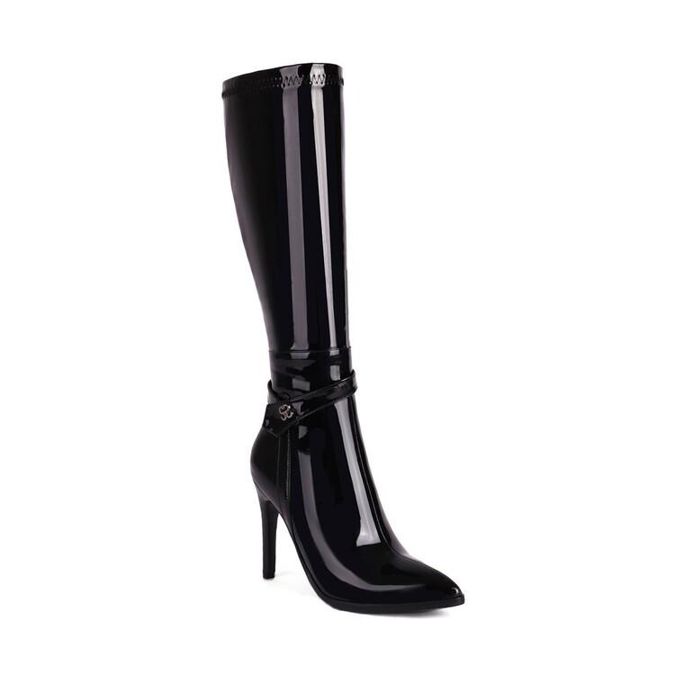 Pointed Boots Jazz Dance High Heels But Knee Boots Knight Boots Spice Girls Heels Dance Shoes Patent Leather Women's Boots