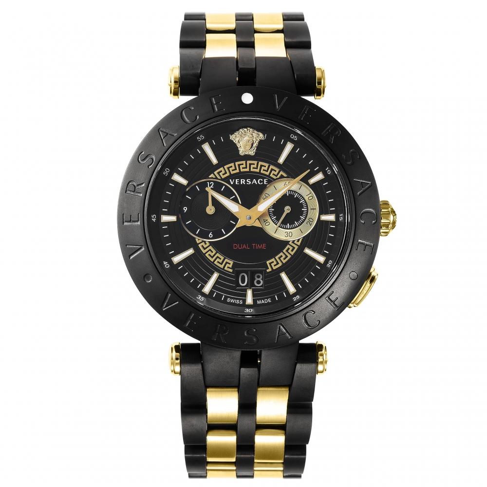 

[Versace] Годинник V-RACE DUALTIME, чорний циферблат, нержавіюча сталь, сапфірове скло, кварц, 46 мм, швейцарський годинник VEBV00619 чоловіче золото