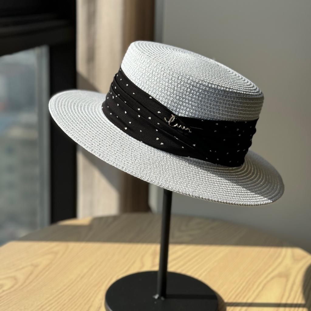 Retro French Polka Dot Straw Hat Women's Summer Seaside Vacation Top Hat Shade Straw Sunscreen Hat