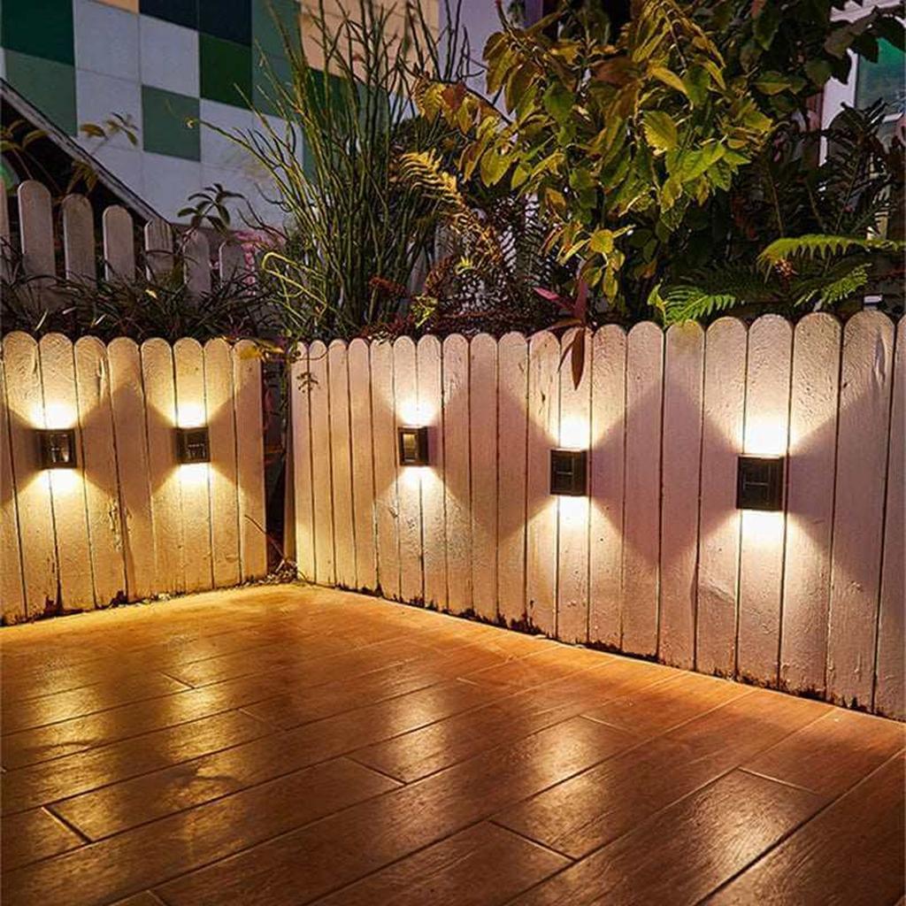 2PCS Solar Lights Up and Down Wall Lamp for Outdoor Fence Decoration Convex Mirror IP65 Water Proof 4 LEDs White Light