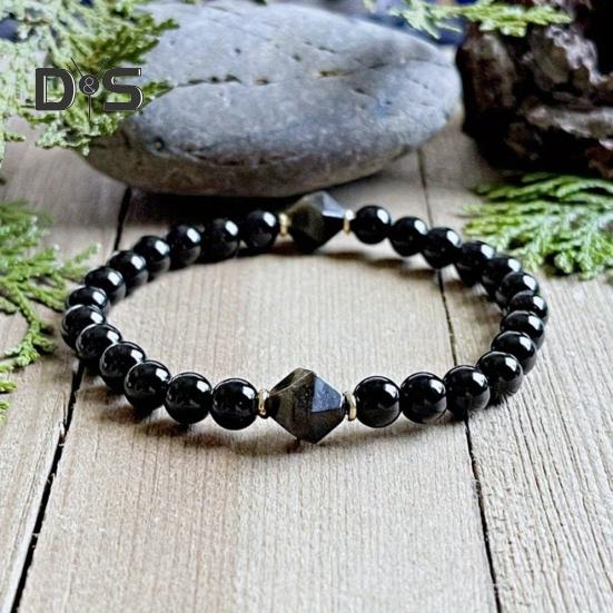 Black Obsidian Bead Bracelet Handmade Beaded Stretch Bracelets for Men Women 6mm Beads Feng Shui Bracelet for Mother's Day Father's Day Birthday Gifts