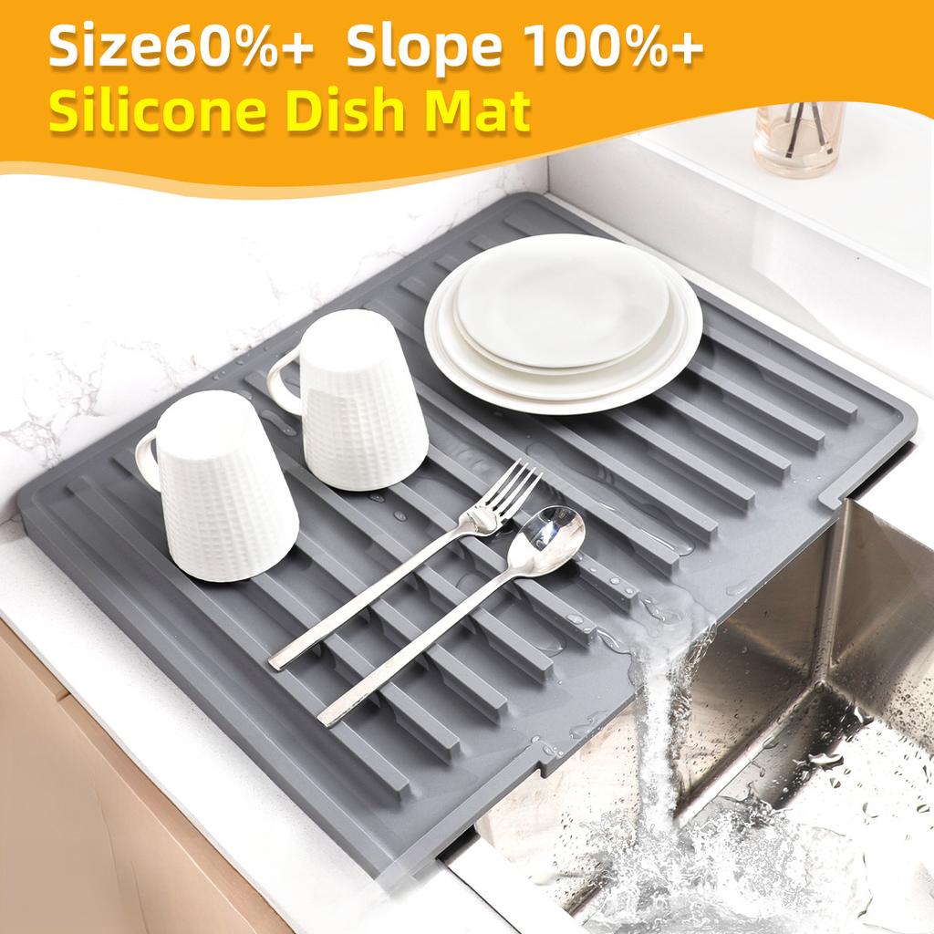 Thickened Silicone Kitchen Drain Mat | Non-Slip Heat-Resistant Waterproof Sink Countertop Draining Pad with Drainage Channels