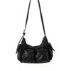 Silver multi-pocket niche design messenger bag women's solid color women's bag versatile soft leather simple shoulder bag women