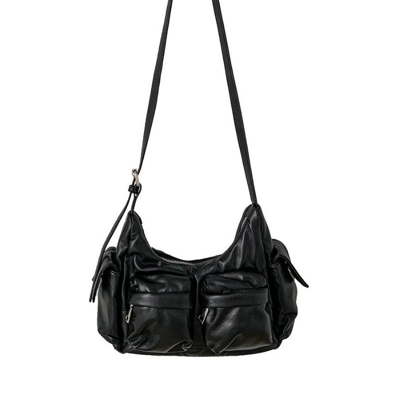 Silver multi-pocket niche design messenger bag women's solid color women's bag versatile soft leather simple shoulder bag women