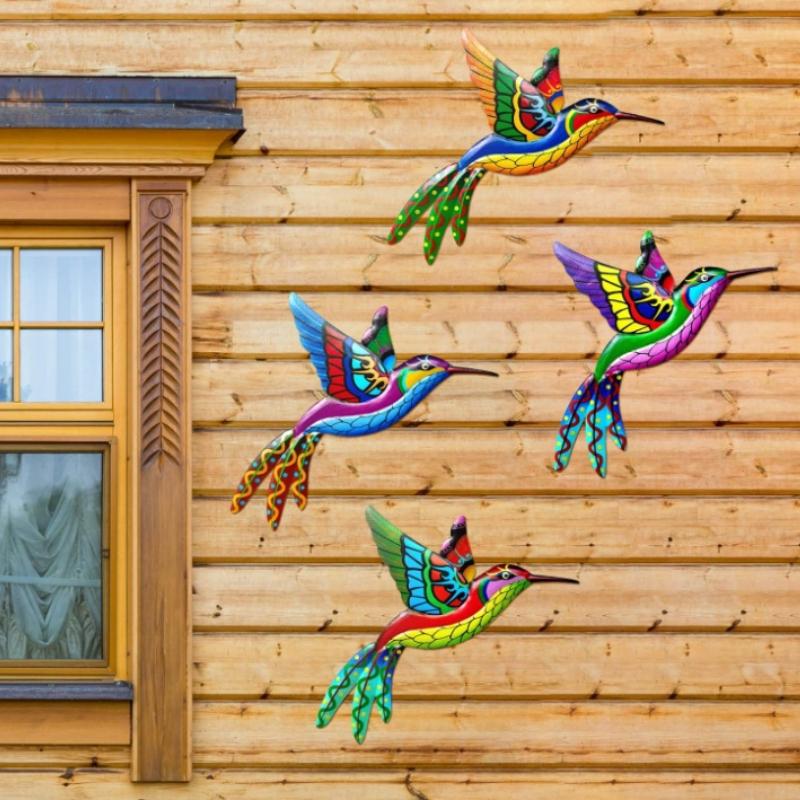 3D Colorful Garden Birds Sculpture Outdoor Iron Hanging Decor Ornaments,Wall Art Decorations for Fence Patio Balcony Living Room