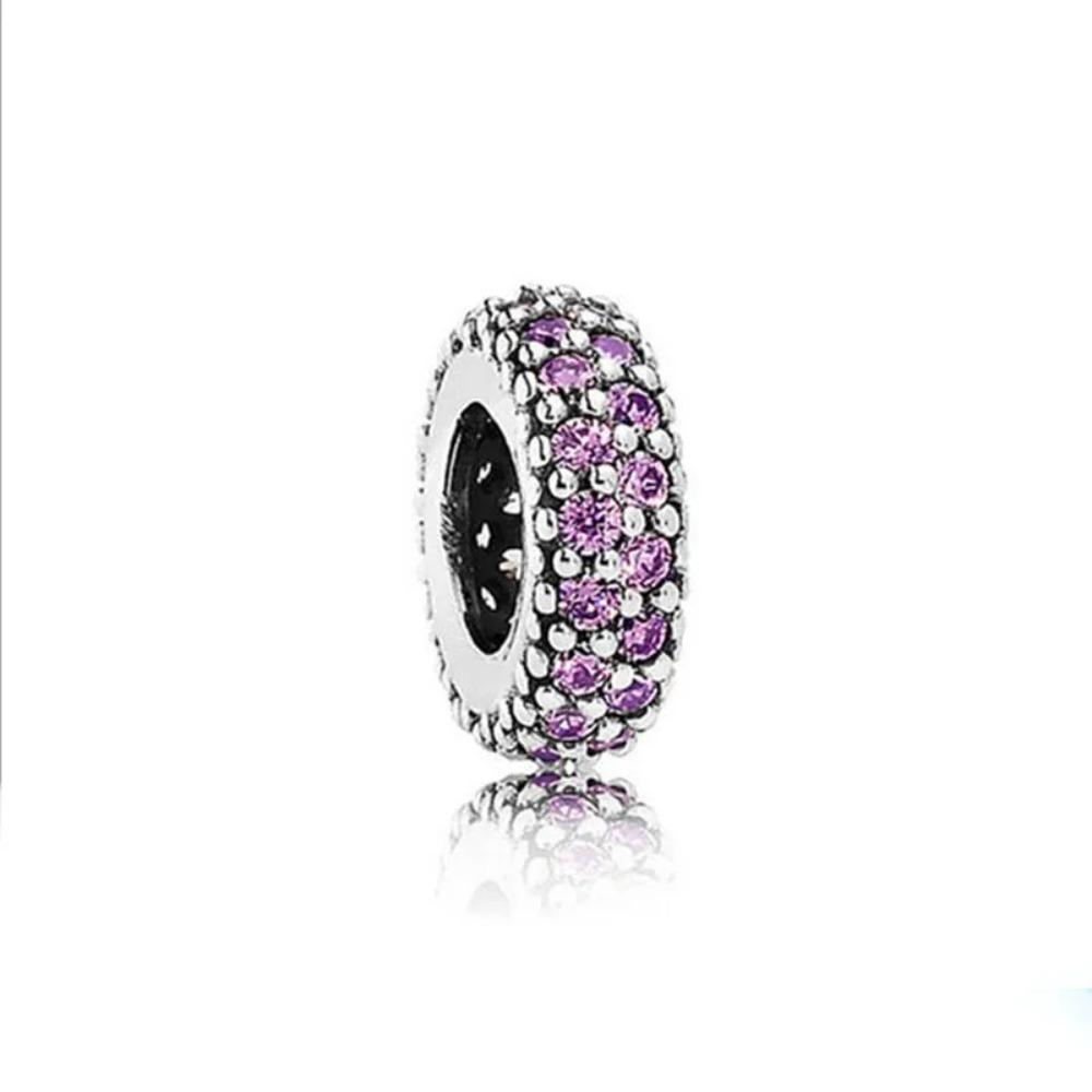New Shining Zircon Love Heart Spacer Bead 925Silver Pendant for DIY Bracelet Flower Charm Women Jewelry Making