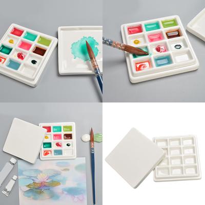 12 Grids Ceramic Paint Palette Watercolour Painting Palette Ceramic Mixing Tray for Painters Acrylic and Oil Painting