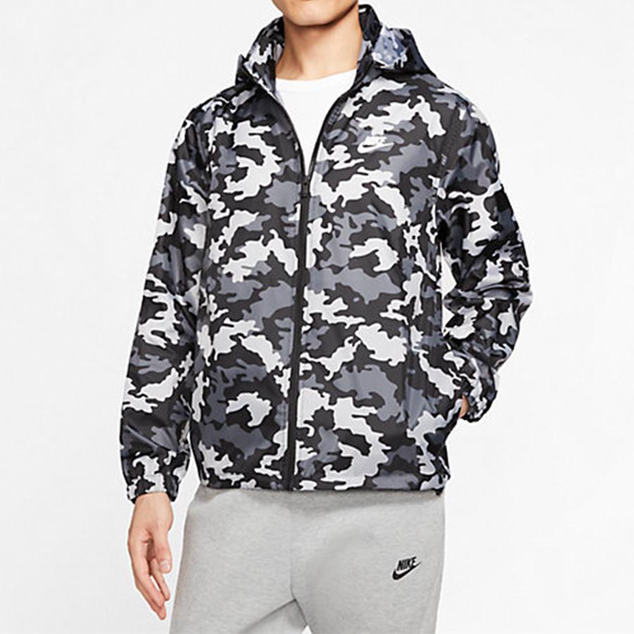 Nike Kamuflasjemønster Løs Jakke med Glidelås og Lange Ermer Herre Overbekledning Svart BV2980-010