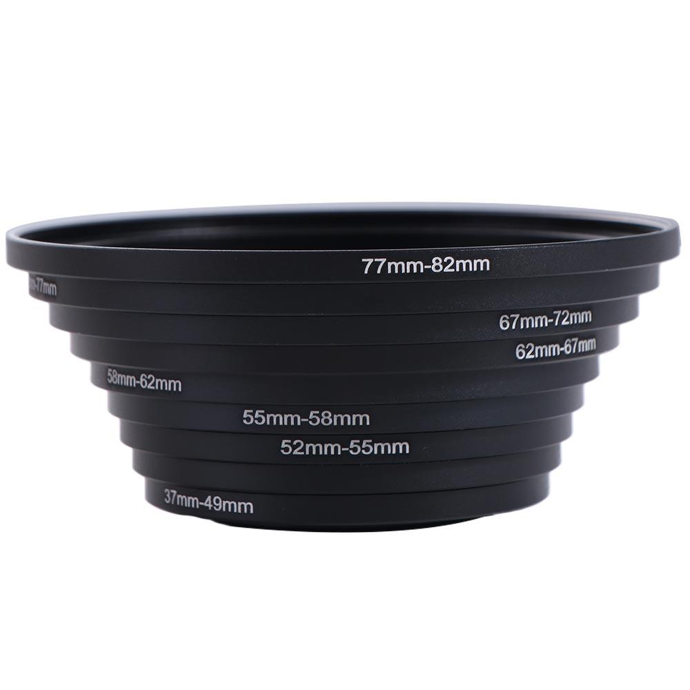 9pcs Filter Ring Adapter Set Step Up Rings 37-82mm UV ND CPL Camera Ring Adapter High Strength Aluminum Alloy
