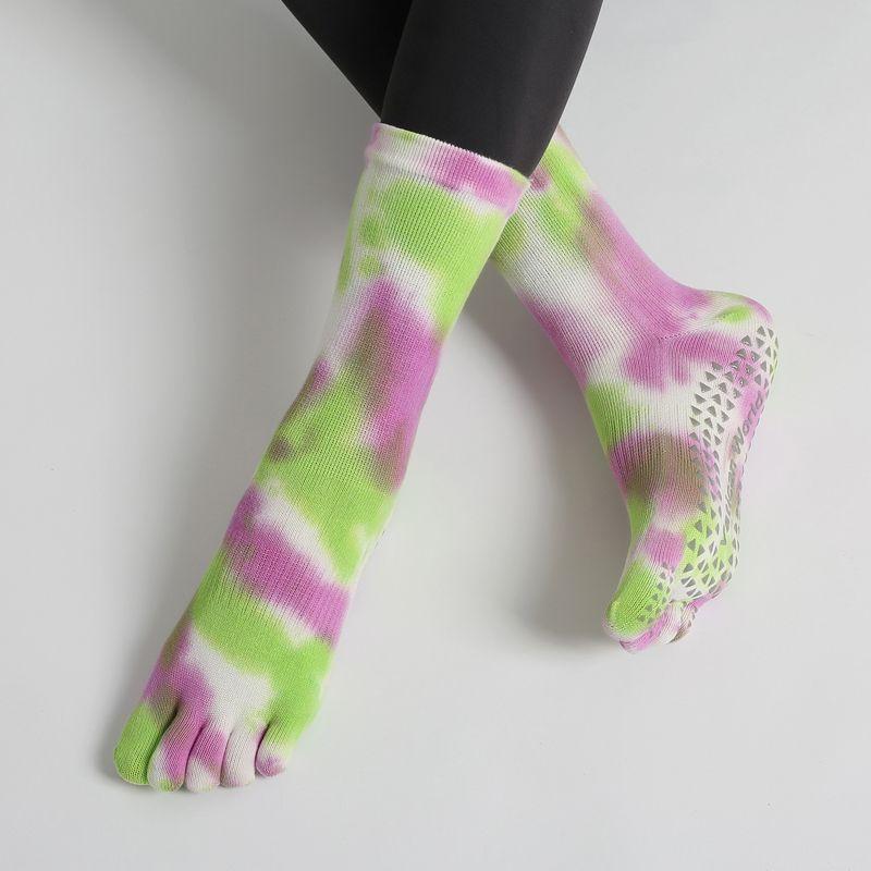 

Yoga Socks Non-Slip Professional Women Five-Finger Socks Summer Tube Fitness Exercise Tie-dye Gradient Pilates Room Socks Grape Green