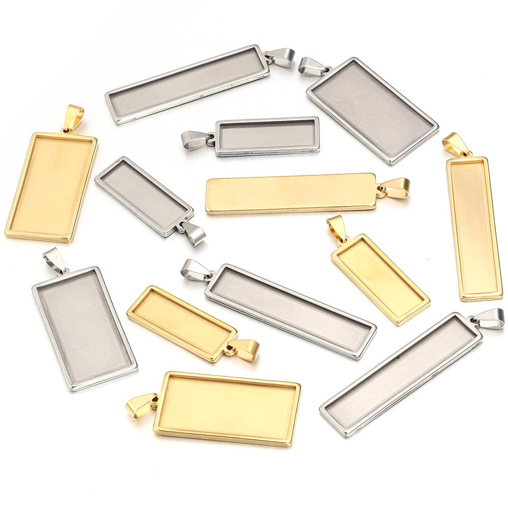 2pcs/lot Rectangle Cabochon Base Settings Stainless Steel Gold Blank Bezel Pendant Trays For Jewelry Making DIY Charm Necklace