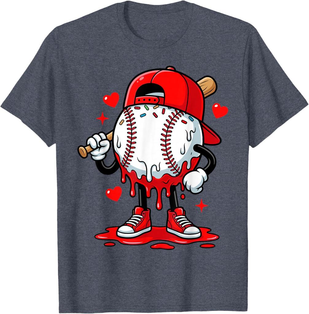 2026 New Baseball Drip Icecream Apparel Valentine TShirt Mens and Womens Pure Cotton TShirt Fashion Casual Couples Clothing