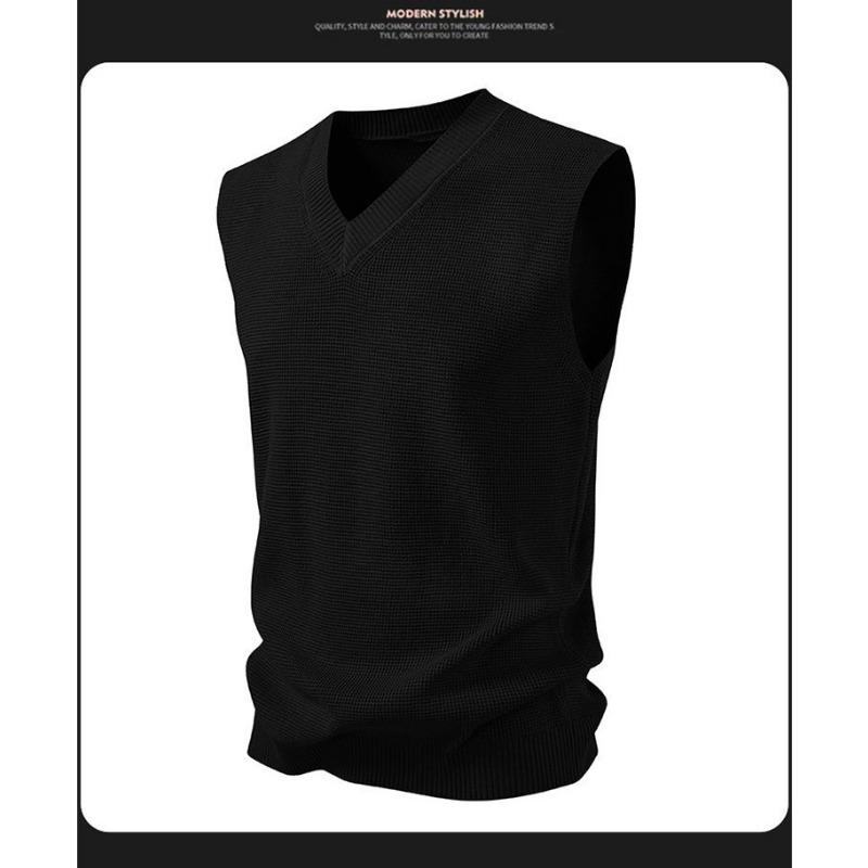 Gilet da uomo moda casual largo tinta unita maglia grossa senza maniche scollo a V