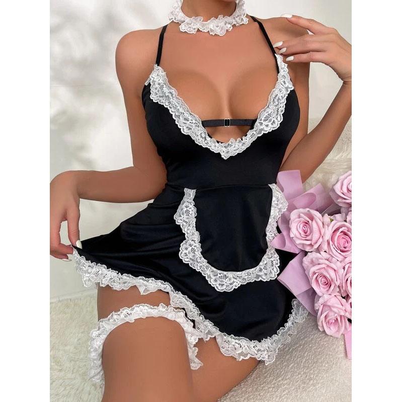 Sexy Lingerie Exotic Porn Women Cosplay Lolita Outfit Crotchless Underwear  Maid Dress Uniform Erotic Costumes Role Play Costume