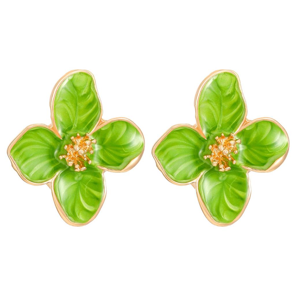 Soft Pink Enamel Flower Stud Earrings with Gold Tone Accents for Women Elegant Style